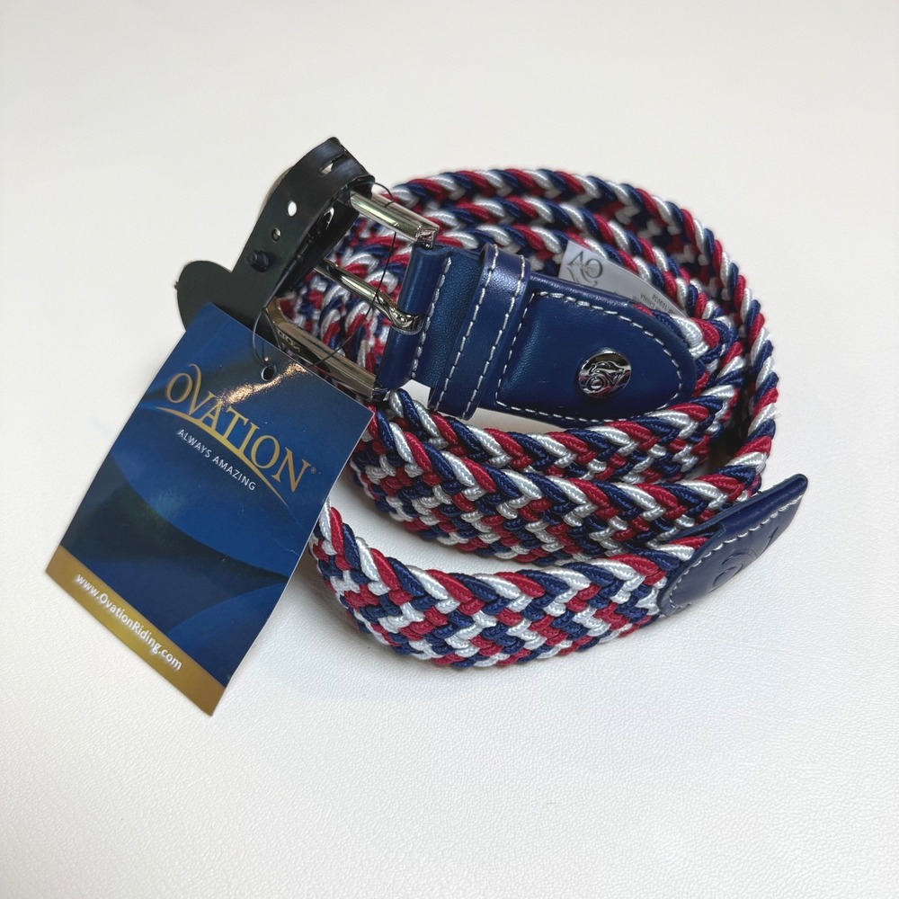 Ovation Braided Stretch Belt Red White Blue Equestrian Nautical Medium 105cm